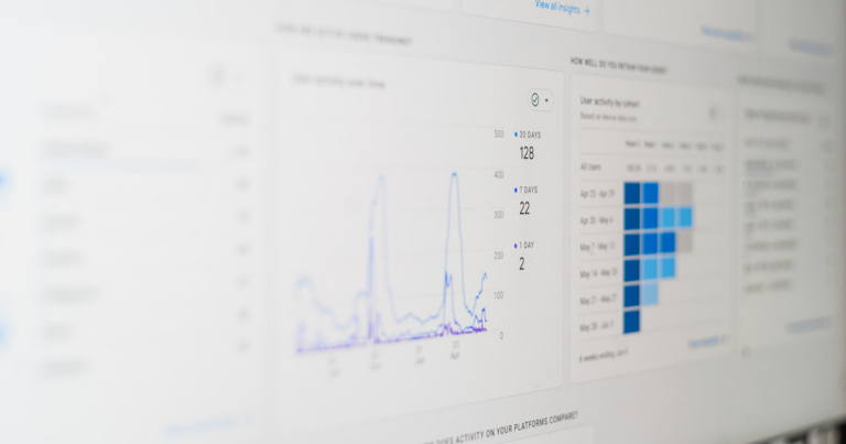 Dashboard di analytics con grafici di traffico su schermo, tema del codice ateco seo specialist forfettario